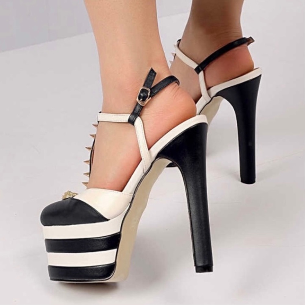Blue White Platform High Heel Spike Sandals